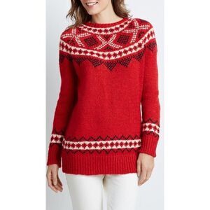 J. Jill Red Icelandic Fair Isle Sweater Womens Medium